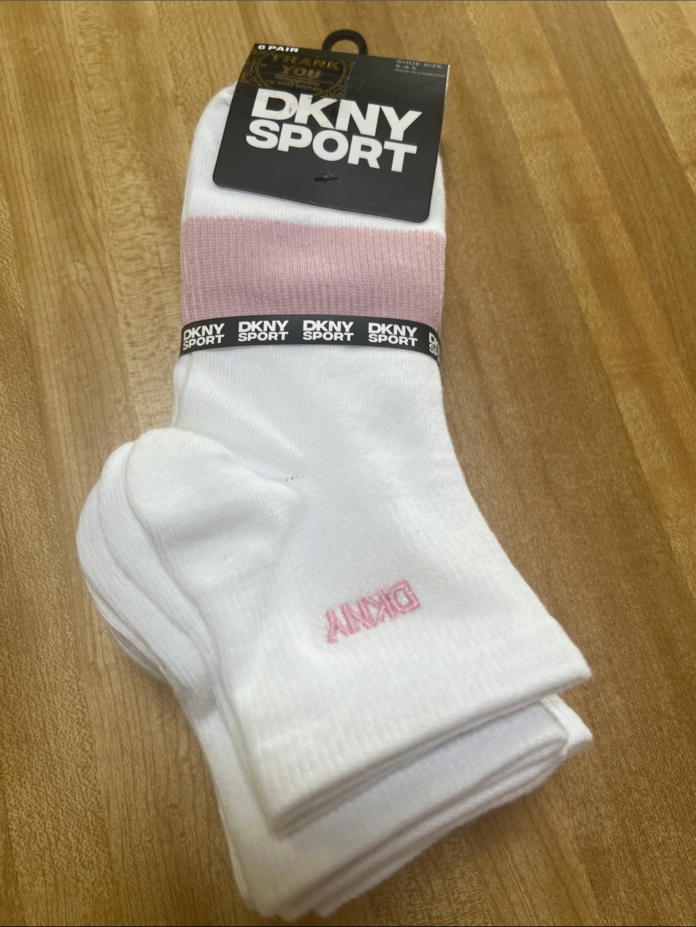 #3074** White & Pink Crew Socks